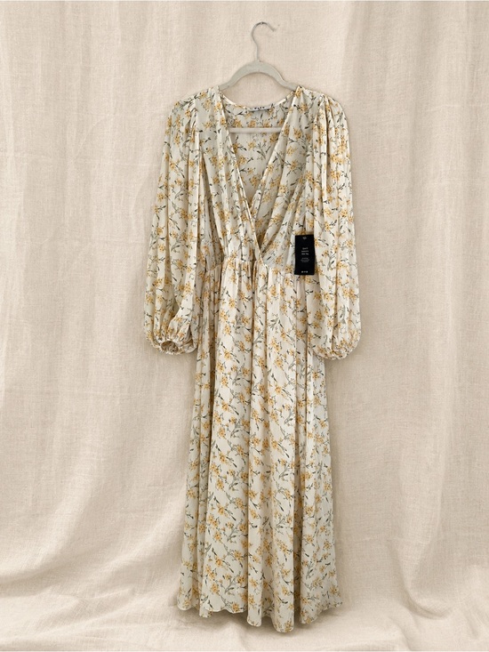 Na-Kd Dresses & Skirts - NA-KD Floral Wrap Maxi Dress in Cream and Mustard
